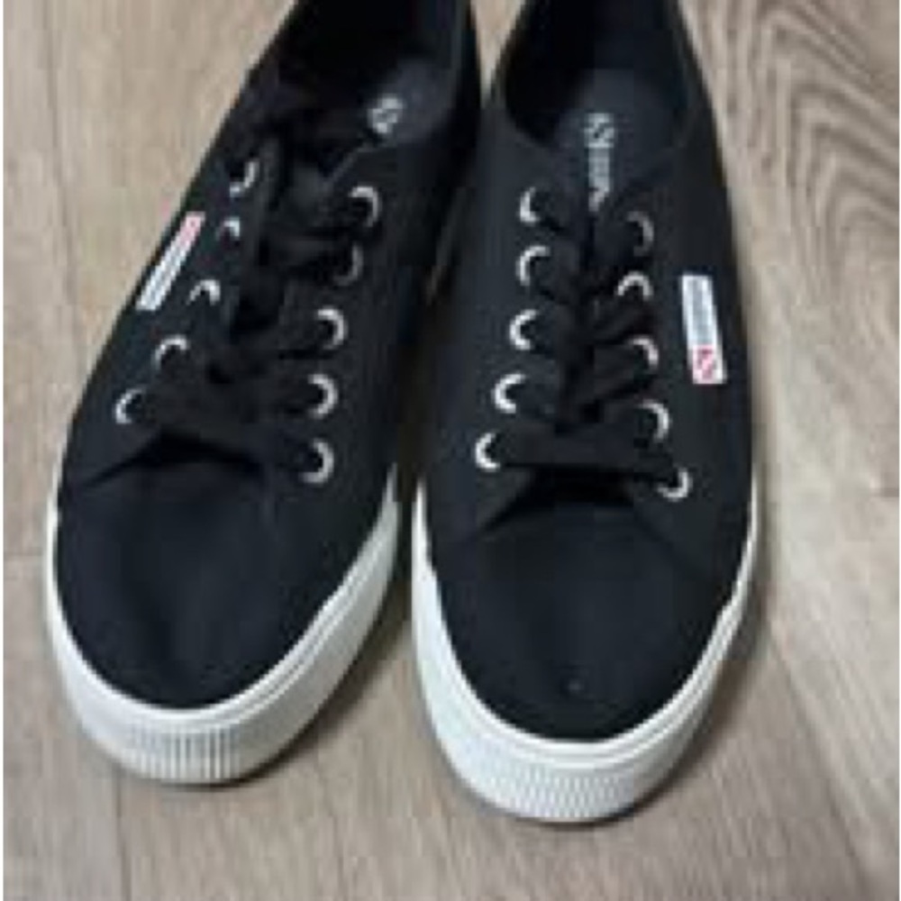Superga Classic Black Sneakers with White Soles